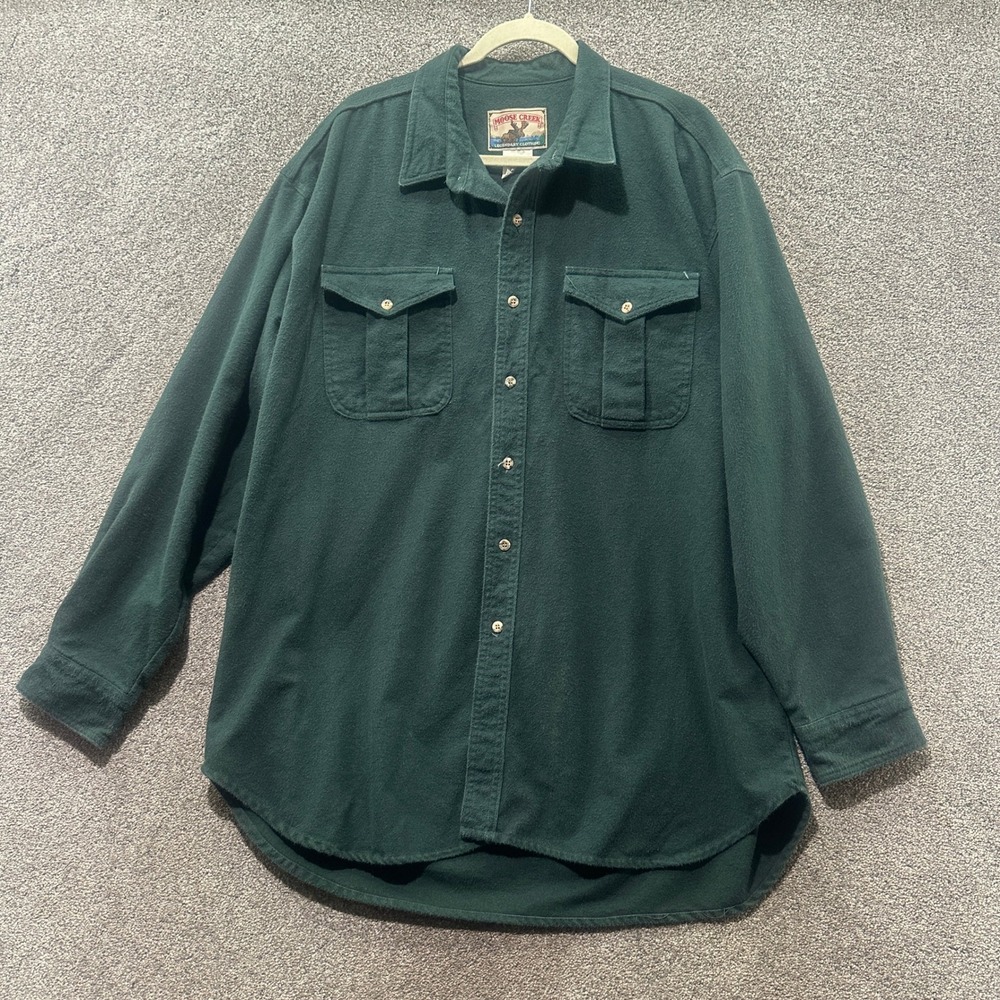 VTG Moose Creek Chamois Flannel Button Up Shirt Men XXL Green Heavyweight Cotton